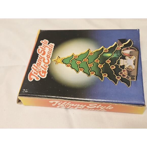 Tiffany Style Glo Candle Stained Glass Christmas Tree Candle Holder W Box Decor - Picture 4 of 7